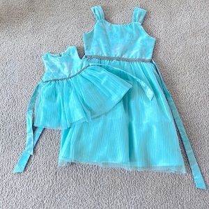 Rare Editions Baby Girls Teal Dress Sparkly Glitter Floral Design Sz 6-9 months
